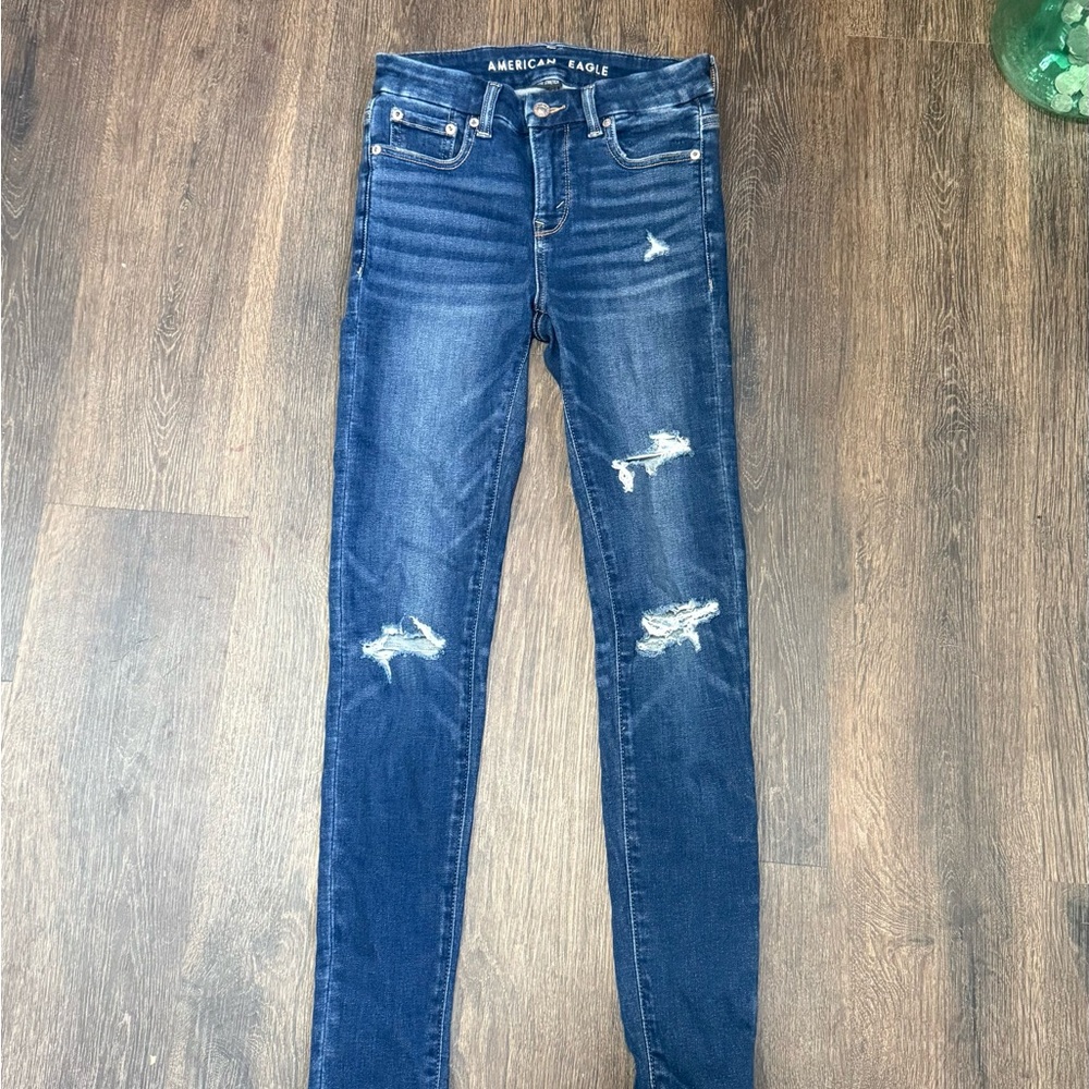 AE Women’s Dark Blue Distressed Jeggings
